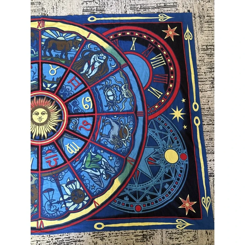 Zodiac Clockwork Tapestry Boho Tapestry Wall Hanging Sun Moon Decor` 60”x90”
